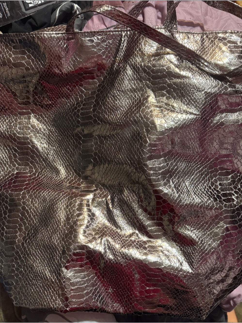 Victoria’s Secret Metallic Snakeskin Tote Bag - silver shine